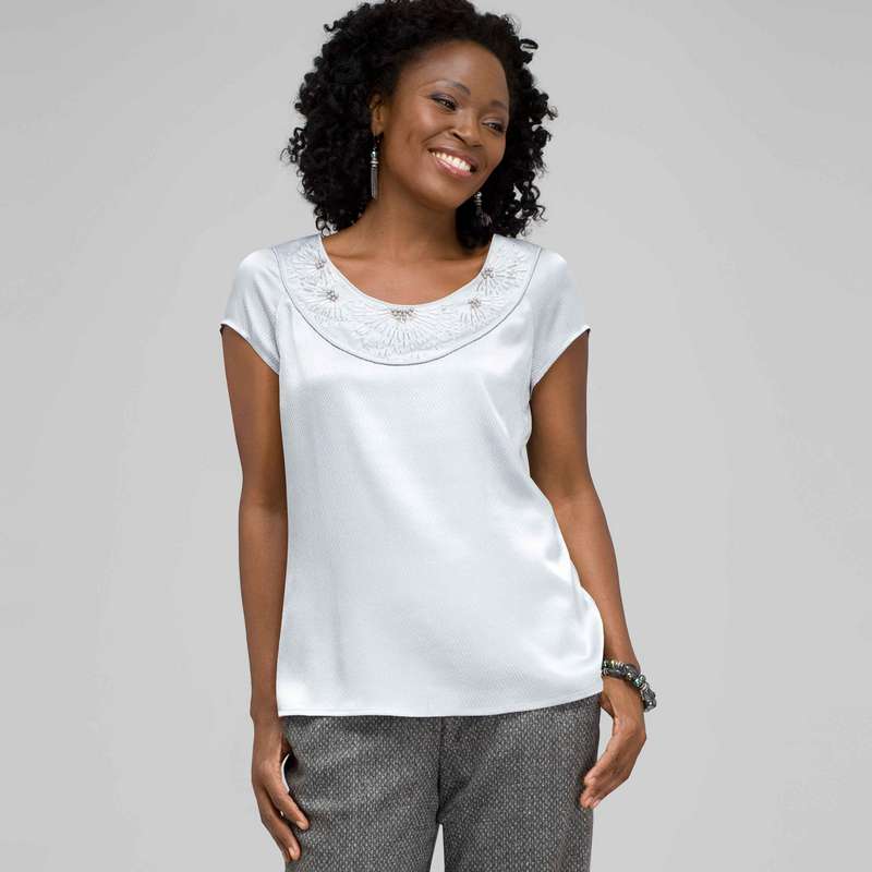 Beaded Jewel Neck Blouse, Frost, large image number 0